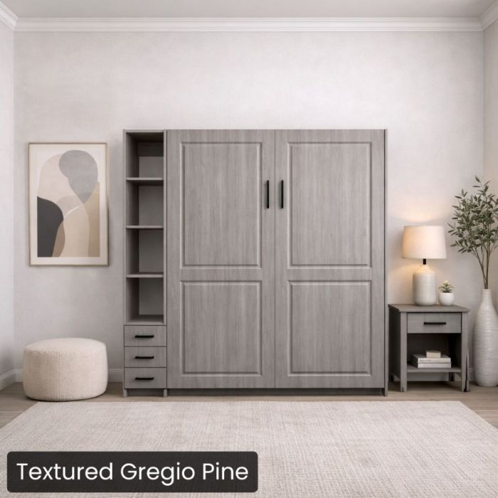 Queen Textured Gregio Pine Metropolitan Murphy Bed W/ Hutch-Closed