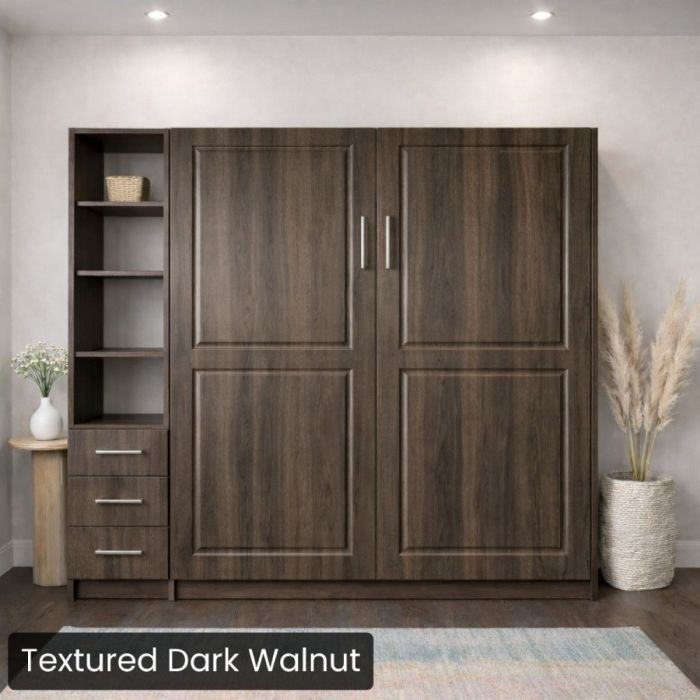 King Textured Dark Walnut Metropolitan Murphy Bed W/ Hutch-Closed