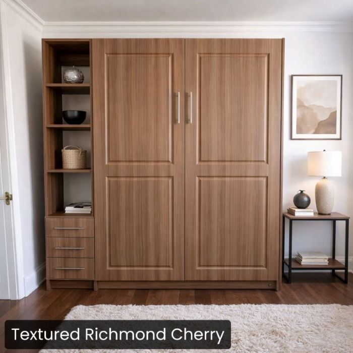 Queen Textured Richmond Cherry Metropolitan Murphy Bed W/ Hutch-Closed