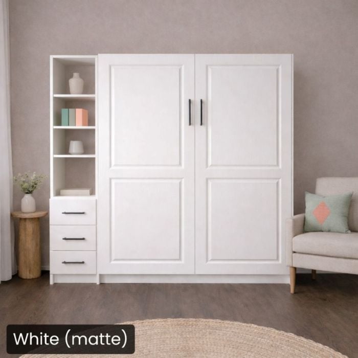 Queen White (matte) Metropolitan Murphy Bed W/ Hutch-Closed