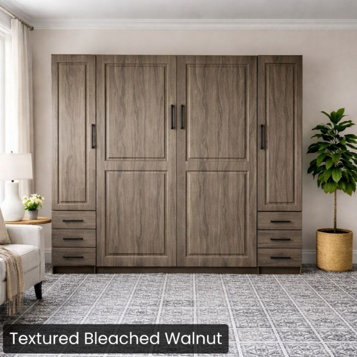 Queen Textured Bleached Metropolitan W/ Hutches-Closed
