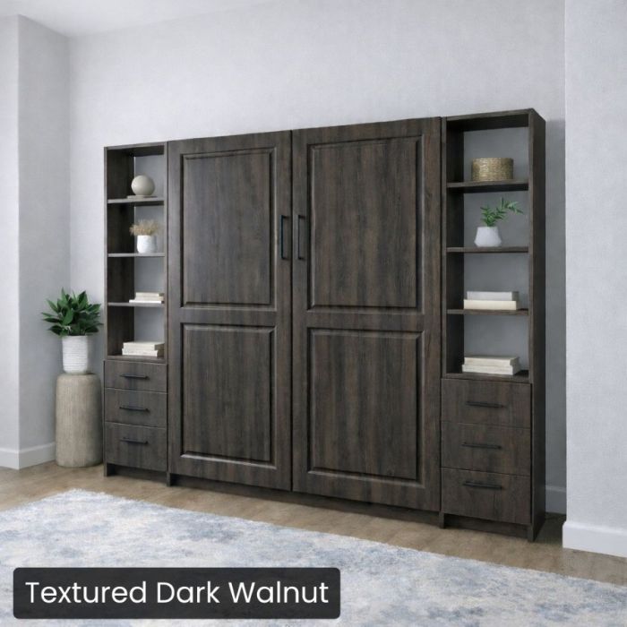 Queen Textured Dark Walnut Metropolitan W/ Hutches-Closed