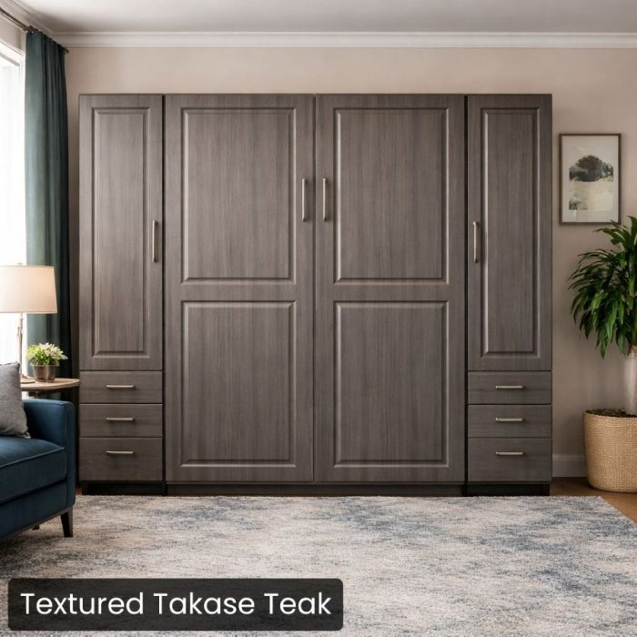 Queen Textured Takase Teak Metropolitan W/ Hutches-Closed