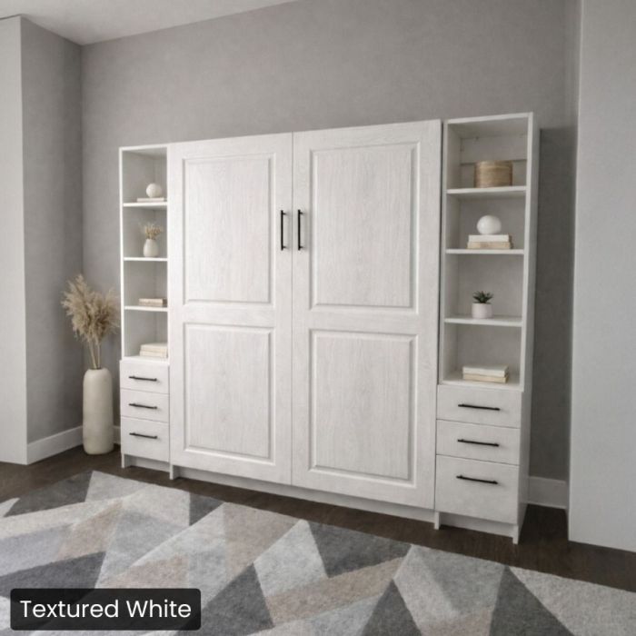 Queen Textured White Metropolitan W/ Hutches-Closed