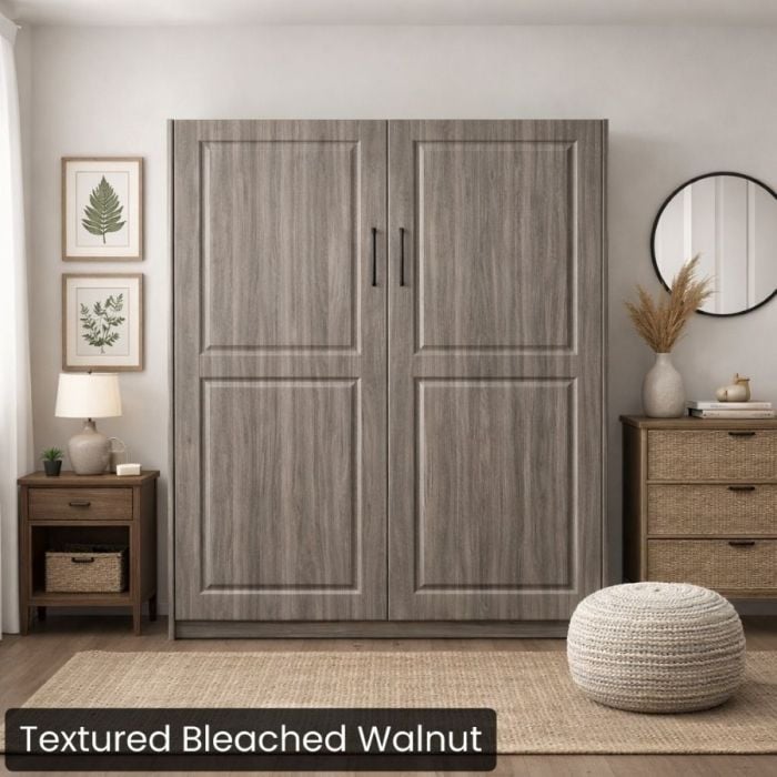 Textured Bleached Walnut King Metropolitan Murphy Bed-Closed
