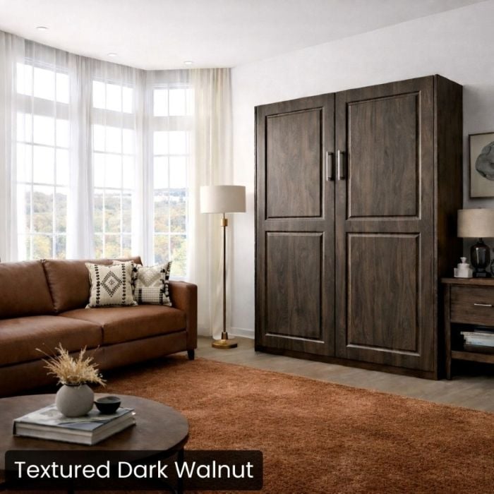Textured Dark Walnut Queen Metropolitan Murphy Bed-Closed