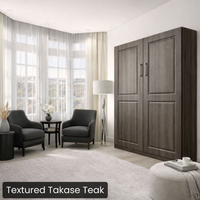 Textured Takase Teak Queen Metropolitan Murphy Bed-Closed