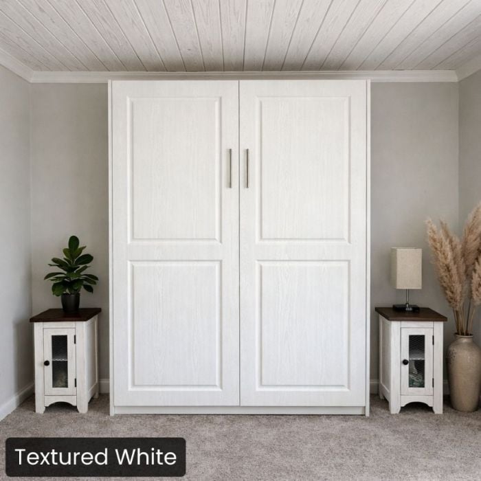Textured White Full Metropolitan Murphy Bed-Closed