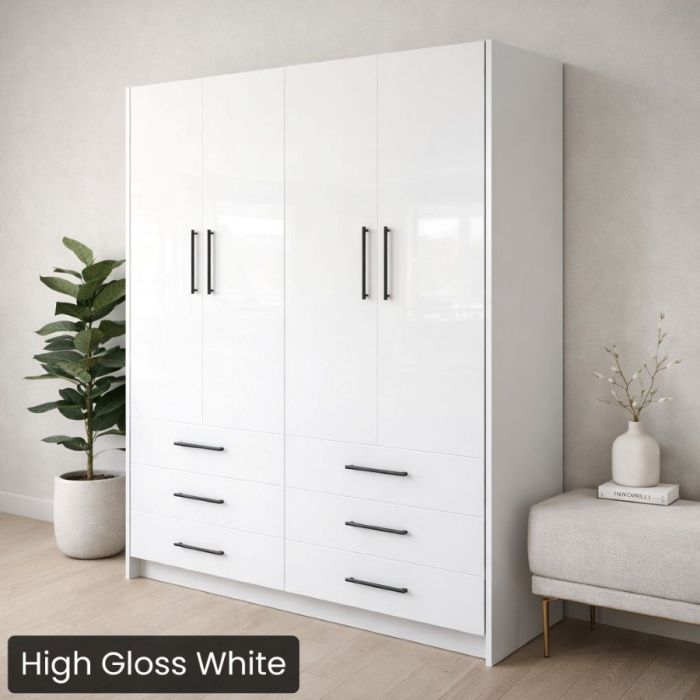 Queen High Gloss White Penthouse Murphy Bed-Closed