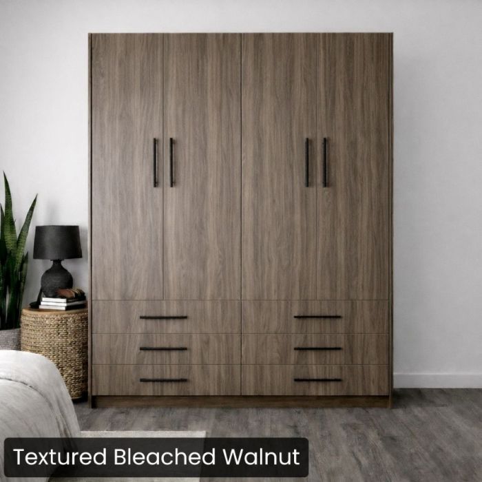 Queen Textured Bleached Walnut Penthouse Murphy Bed-Closed