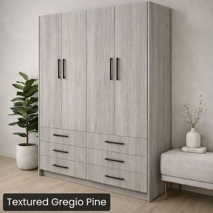 Queen Textured Gregio Pine Penthouse Murphy Bed-Closed
