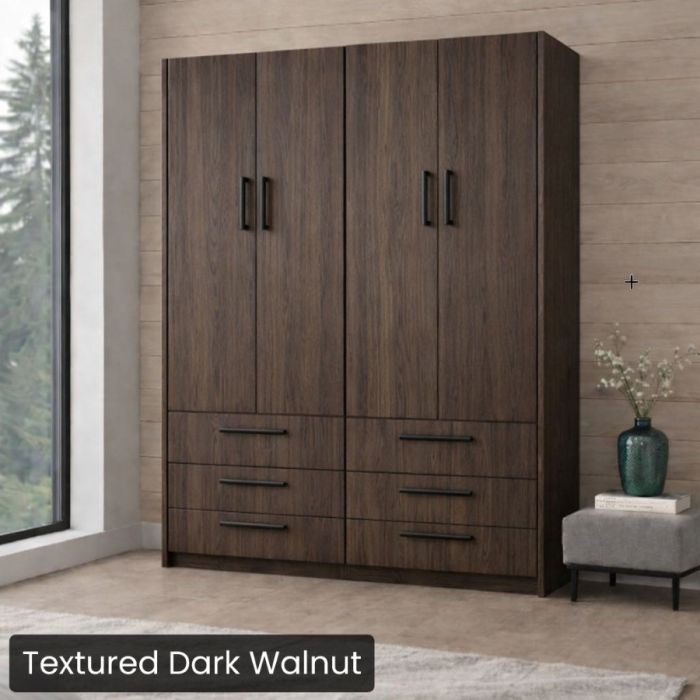 Queen Textured Dark Walnut Penthouse Murphy Bed-Closed