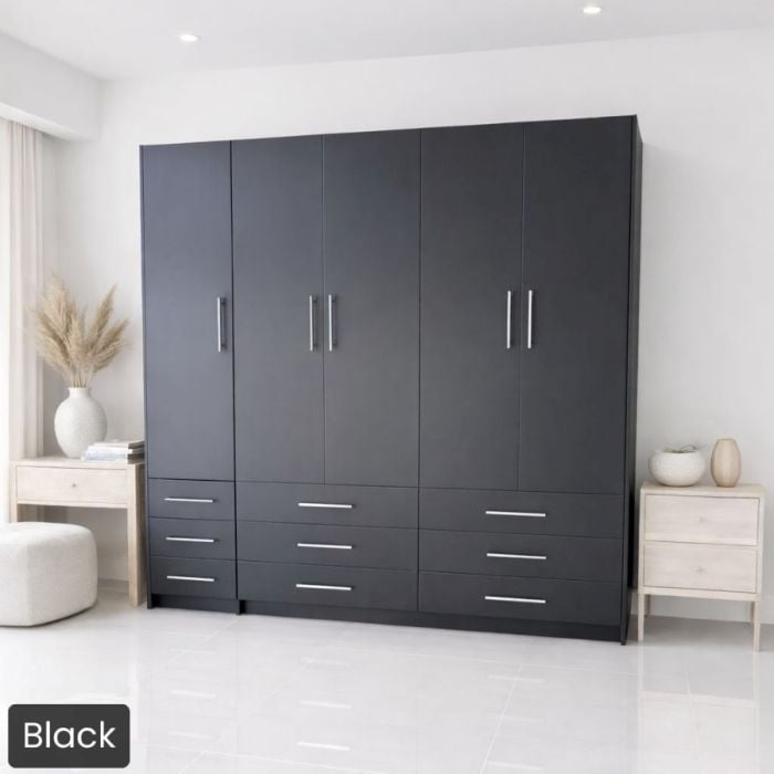 Queen Black Penthouse Murphy bed W/ Hutch-Closed