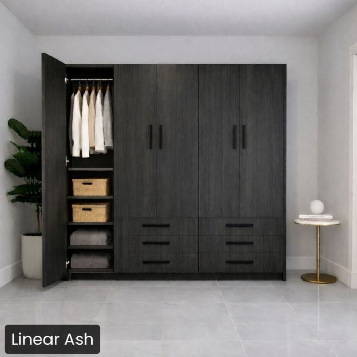 Queen Linear Ash Penthouse Murphy bed W/ Hutch-Closed