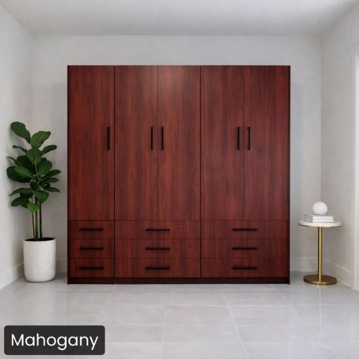 Queen Mahogany Penthouse Murphy bed W/ Hutch-Closed