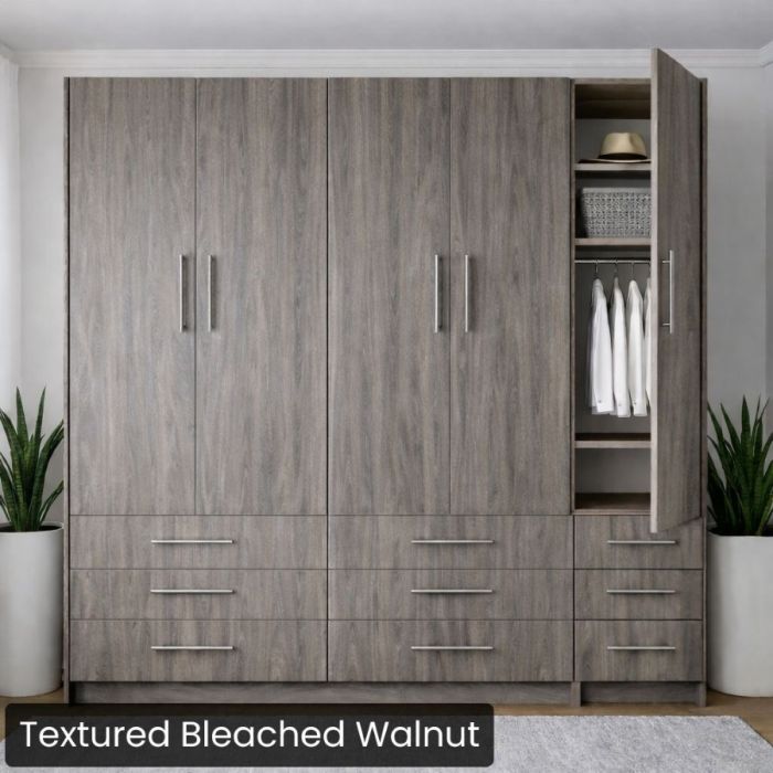 Queen Textured Bleached Walnut Penthouse Murphy bed W/ Hutch-Closed