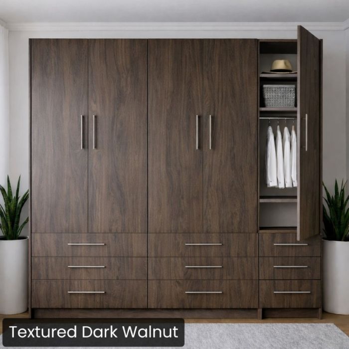 Queen Textured Dark Walnut Penthouse Murphy bed W/ Hutch-Closed
