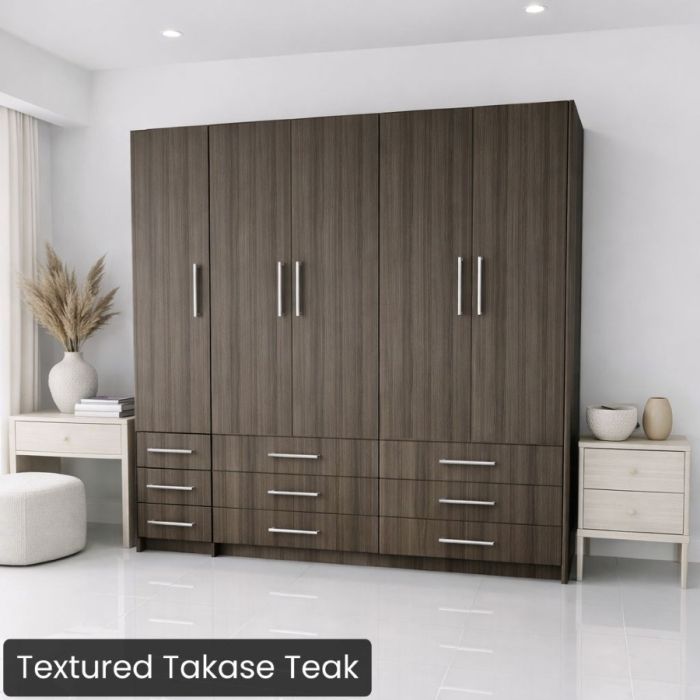Queen Textured Takase Teak Penthouse Murphy bed W/ Hutch-Closed