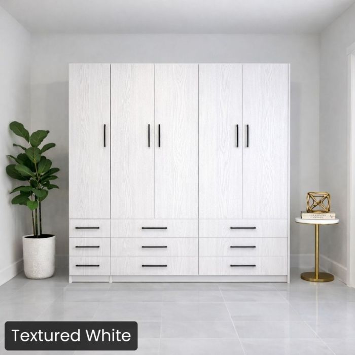 Queen Textured White Penthouse Murphy bed W/ Hutch-Closed