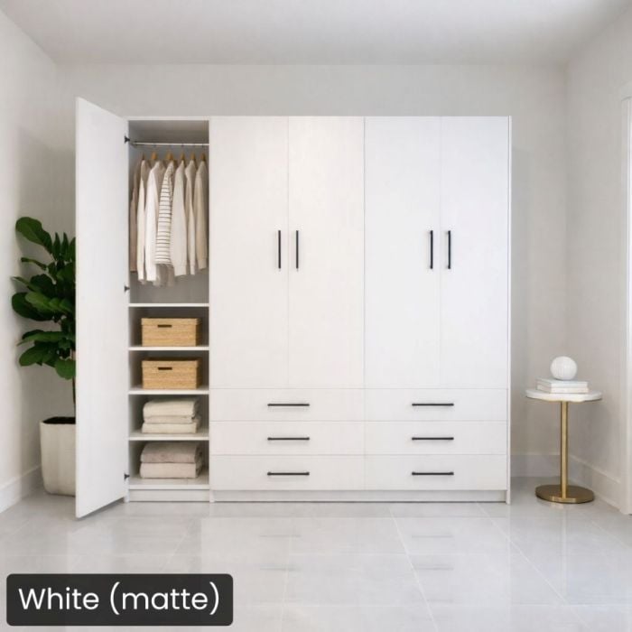 Queen White Matte Penthouse Murphy bed W/ Hutch-Closed