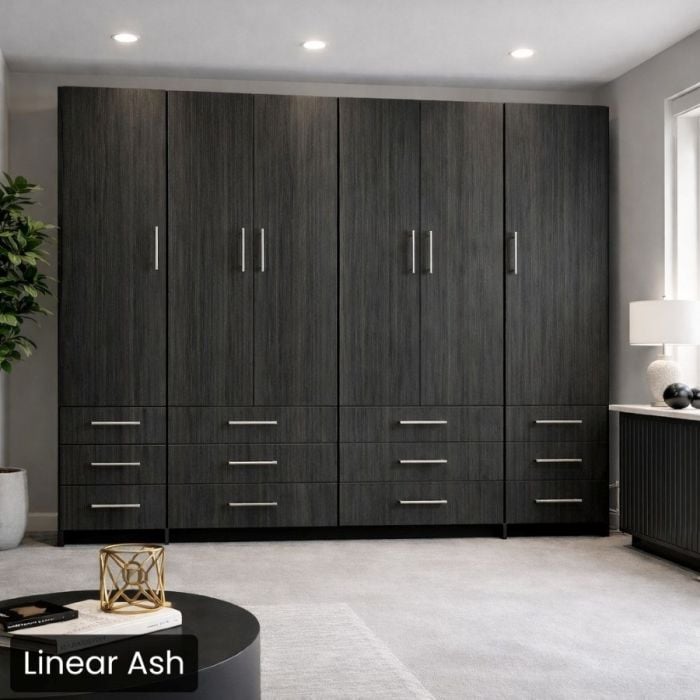 Queen Linear Ash Penthouse Murphy Bed W/ Hutches-Closed
