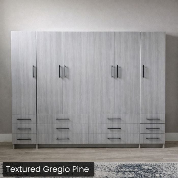 King Textured Gregio Pine Penthouse Murphy Bed W/ Hutches-Closed