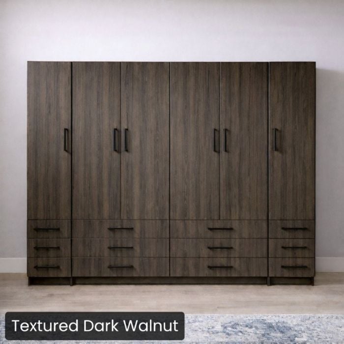 King Textured Dark Walnut Penthouse Murphy Bed W/ Hutches-Closed