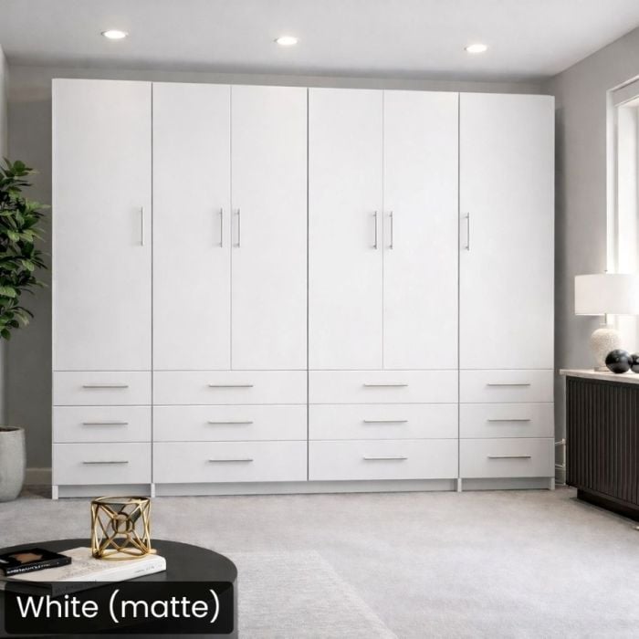 Queen White Matte Penthouse Murphy Bed W/ Hutches-Closed