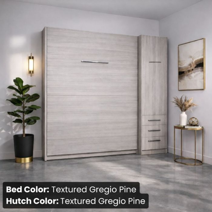 Full Textured Gregio Pine and Textured Gregio Pine Studio Murphy Bed W/ Hutch-Closed