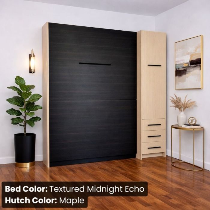 Full Textured Midnight Echo and Maple Studio Murphy Bed W/ Hutch-Closed