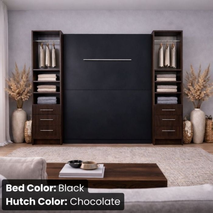 Queen Black and Chocolate Studio Murphy Bed with Hutches-Closed