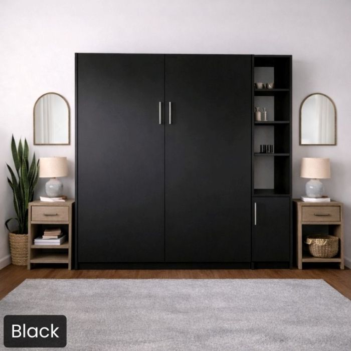 Queen Black Urban Murphy Bed with One Hutch-Closed