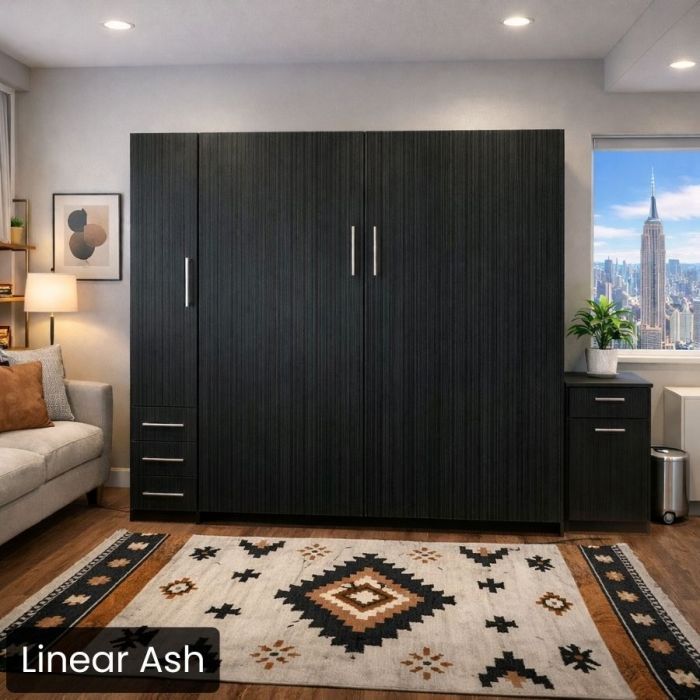King Linear Ash Urban Murphy Bed with One Hutch-Closed