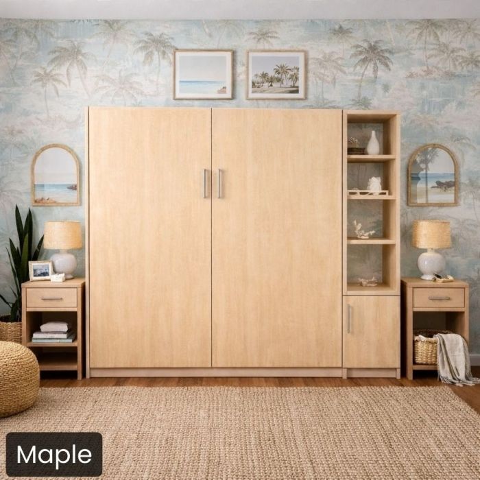 King Maple Urban Murphy Bed with One Hutch-Closed
