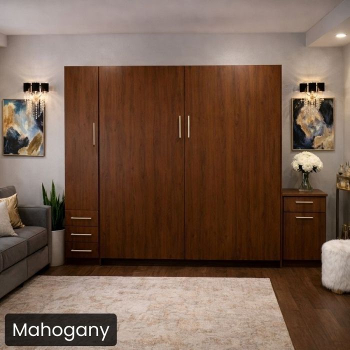 King Mahogany Urban Murphy Bed with One Hutch-Closed