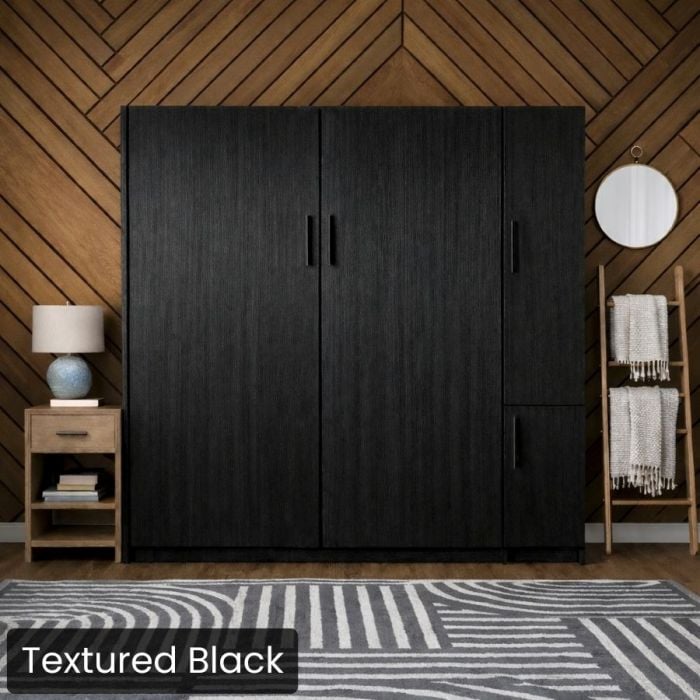 Queen Textured Black Urban Murphy Bed with One Hutch-Closed