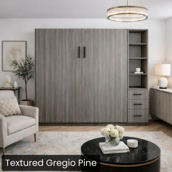 King Textured Gregio Pine Urban Murphy Bed with One Hutch-Closed