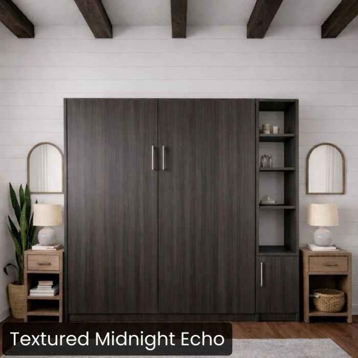 Queen Textured Midnight Echo Urban Murphy Bed with One Hutch-Closed