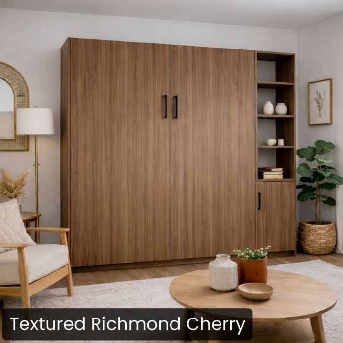 Queen Textured Richmond Cherry Urban Murphy Bed with One Hutch-Closed