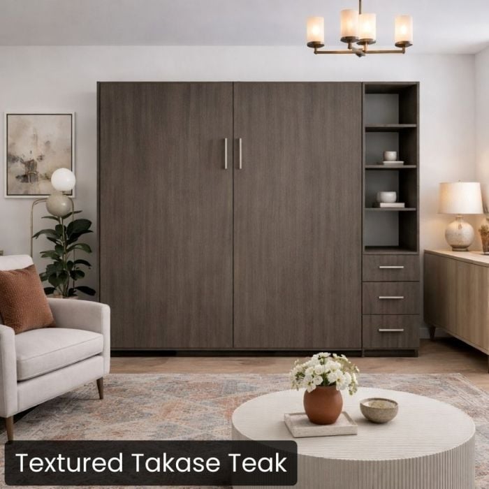 King Textured Takase Teak Urban Murphy Bed with One Hutch-Closed