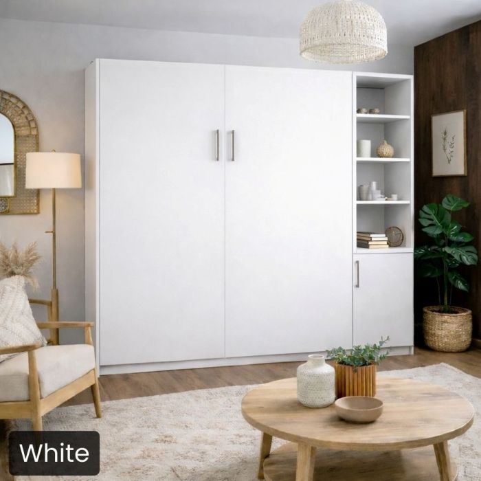 King White Urban Murphy Bed with One Hutch-Closed