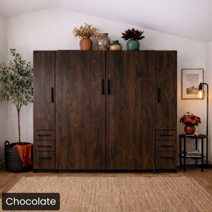 Queen Chocolate Urban Murphy Bed with Two Hutches-Closed