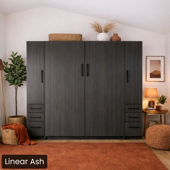 Queen Linear Ash Urban Murphy Bed with Two Hutches-Closed