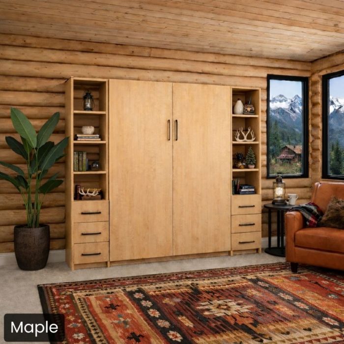 Queen Maple Urban Murphy Bed with Two Hutches-Closed