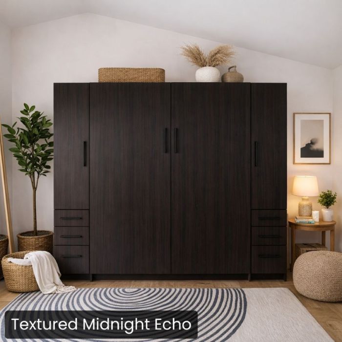 Queen Textured Midnight Echo Urban Murphy Bed with Two Hutches-Closed