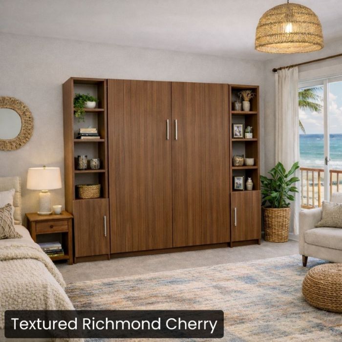 Queen Textured Richmond Cherry Urban Murphy Bed with Two Hutches-Closed