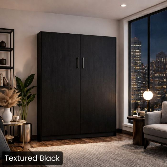 Textured Black Queen Urban Murphy Bed-Closed