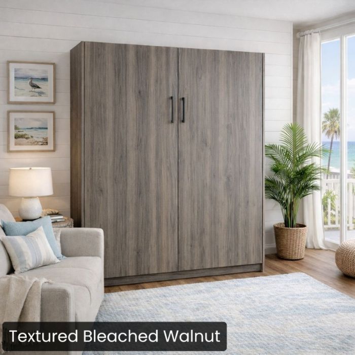Textured Bleached Walnut King Urban Murphy Bed-Closed