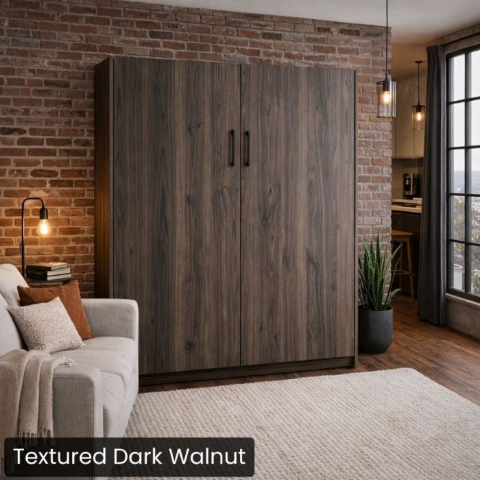 Textured Dark Walnut Queen Urban Murphy Bed-Closed
