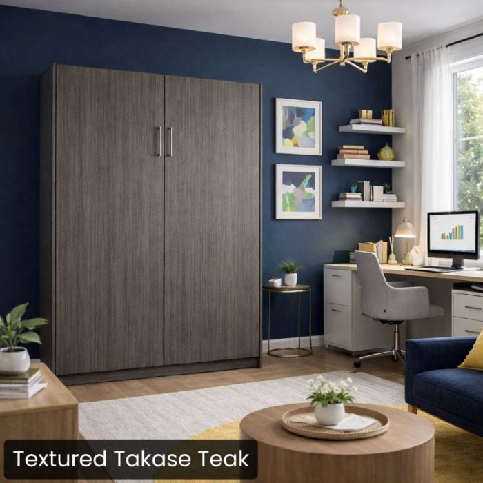 Textured Takase Teak Full Urban Murphy Bed-Closed